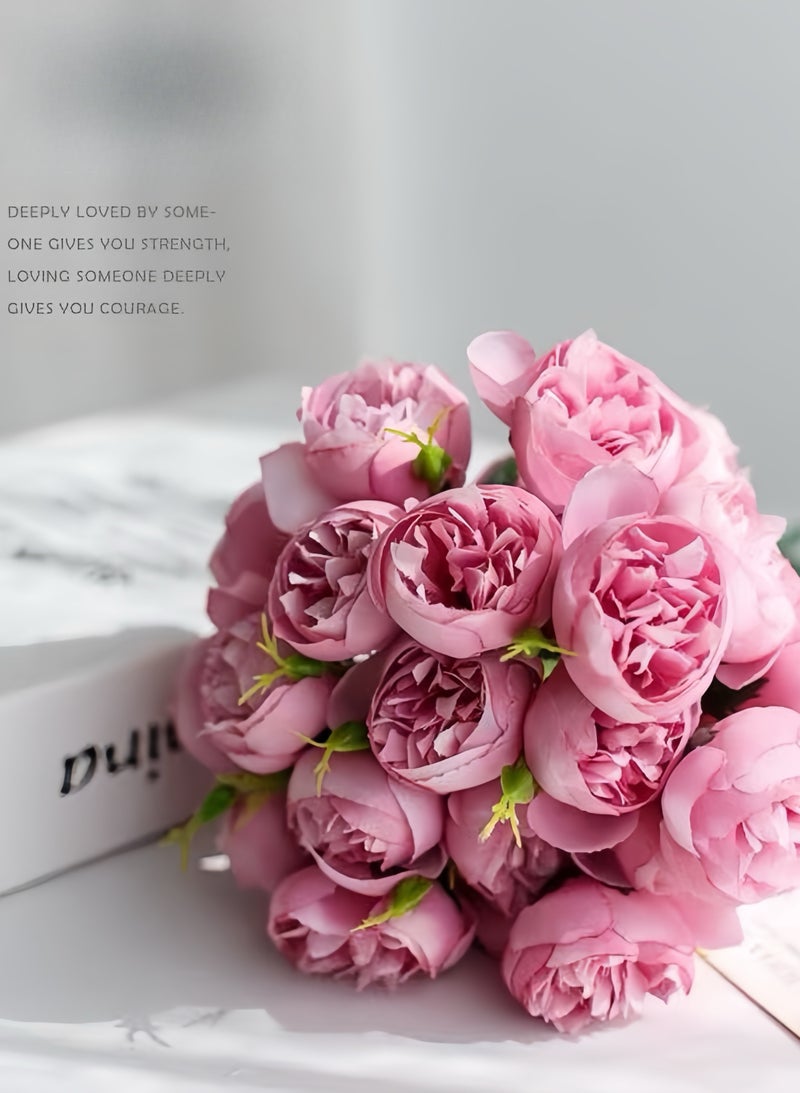 باقة زهور الپيونيا الوردية الاصطناعية - للزخرفة المنزلية والحفلات والزواج - Image 2